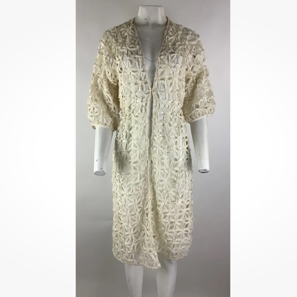 Anthropologie One Size Lace Swim Cover Up Dress Cream Polyester Clasp Front